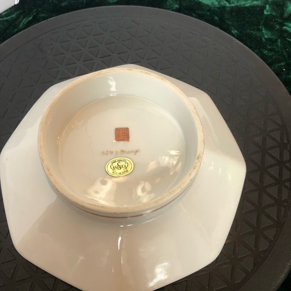 Octangonal Pedestal Bowl Orange Black Gold Made in Japan Hand Painted Andrea - Picture 6 of 10